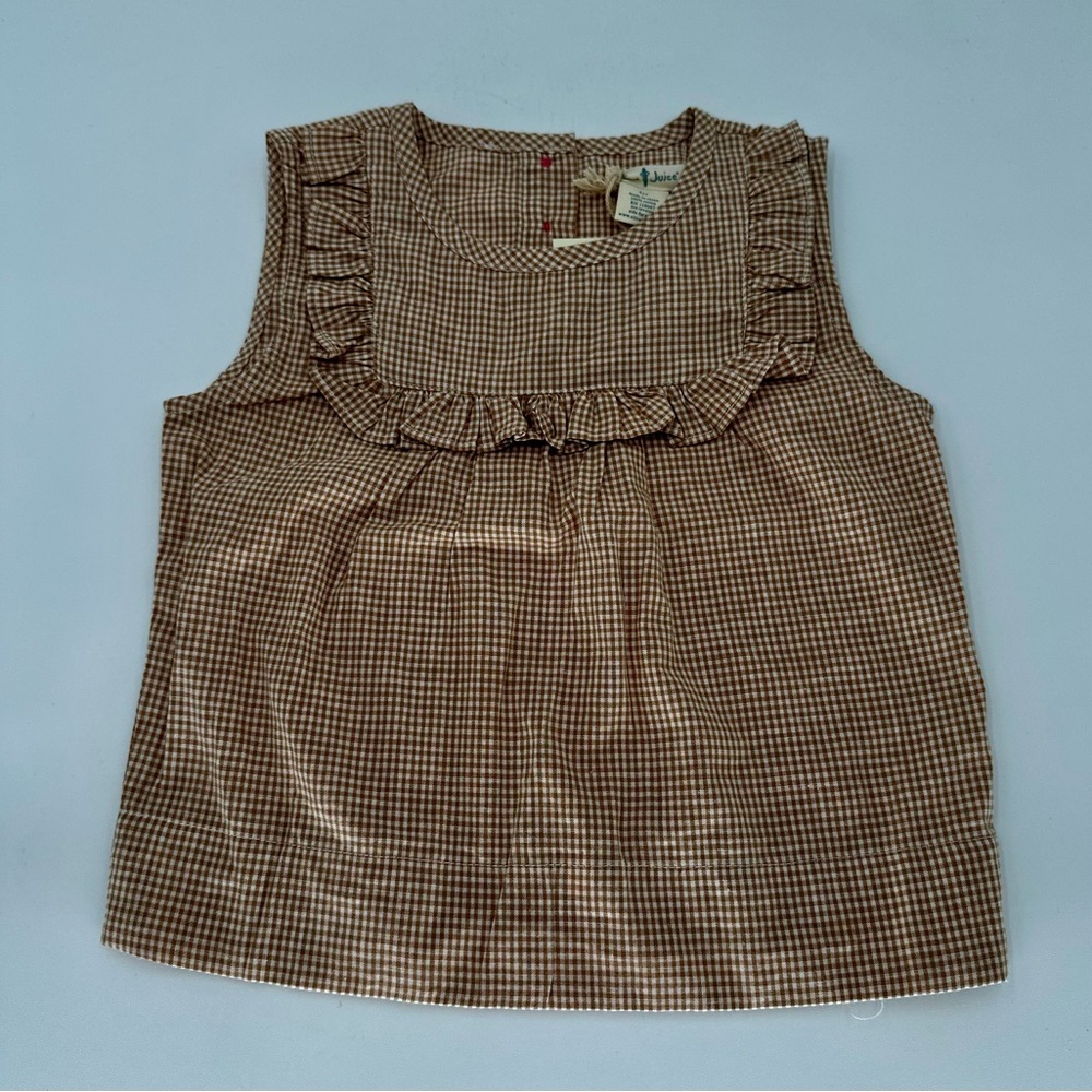 Olive Juice brown and white gingham top size 4